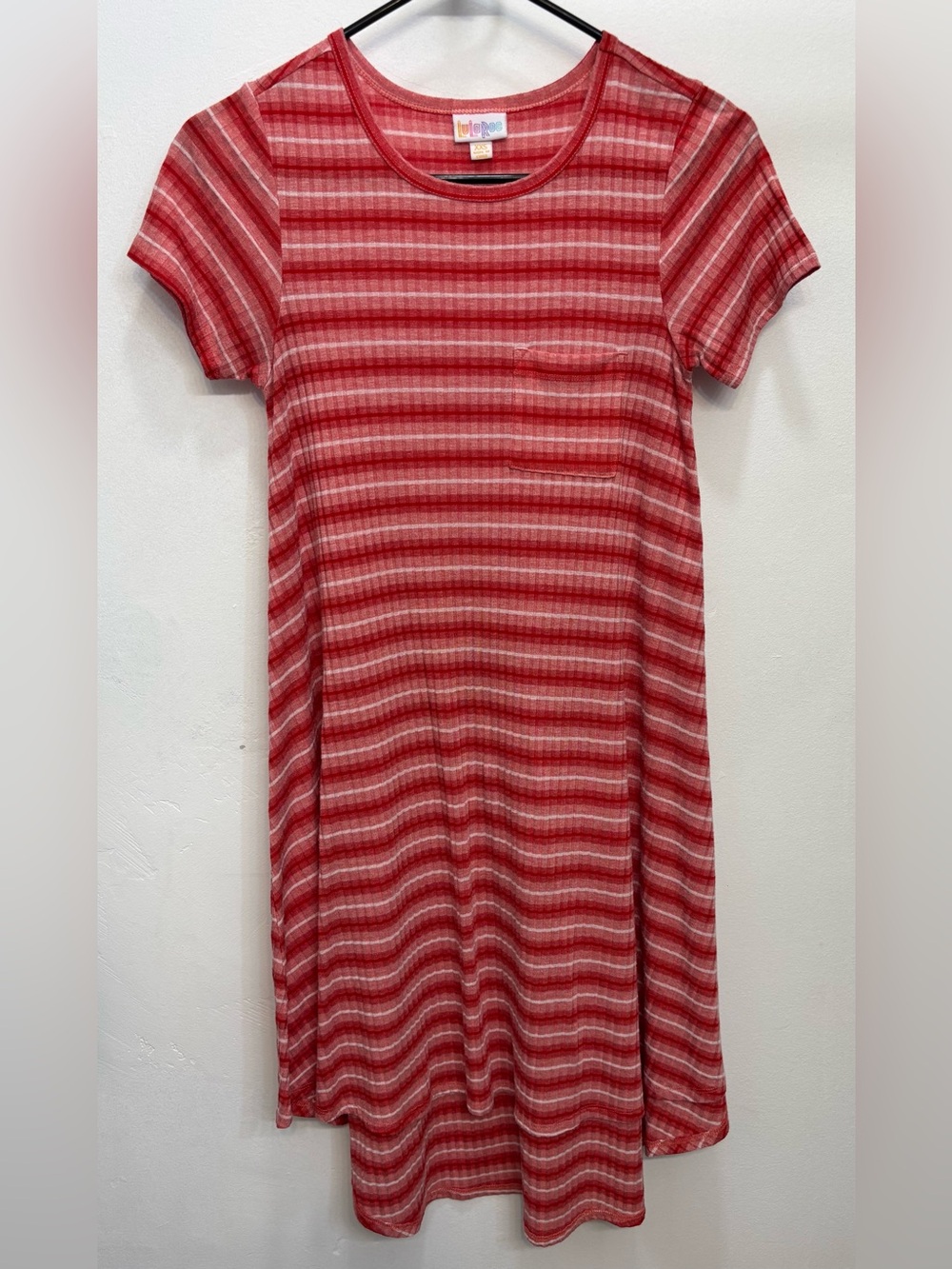 Lula Roe 2 Tone Red & White Striped Short Sleeve High Low Tshirt Dress XXS NWOT